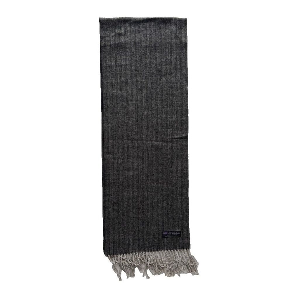 100% Cashmere Scarf Made in Scotland Herringbone Gray Fringe Pristine